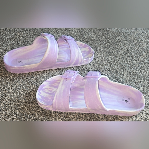 Shade And Shore Sandals Womens 8 Neida Casual Two Strap Buckle Slide Purple EVA - Picture 4 of 5